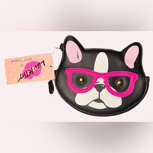 BETSEY JOHNSON Hipster French Bulldog Boston Terrier Vegan Leather Wristlet NWT